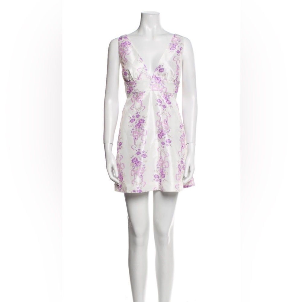 LoveShackFancy Floral Mini Dress SZ 10 White Purple Romantic A-Line Designer - Picture 3 of 12